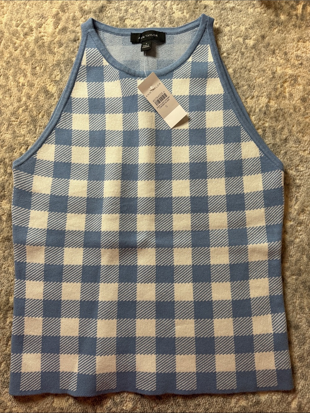 Ann Taylor Gingham Knit Halter Tank